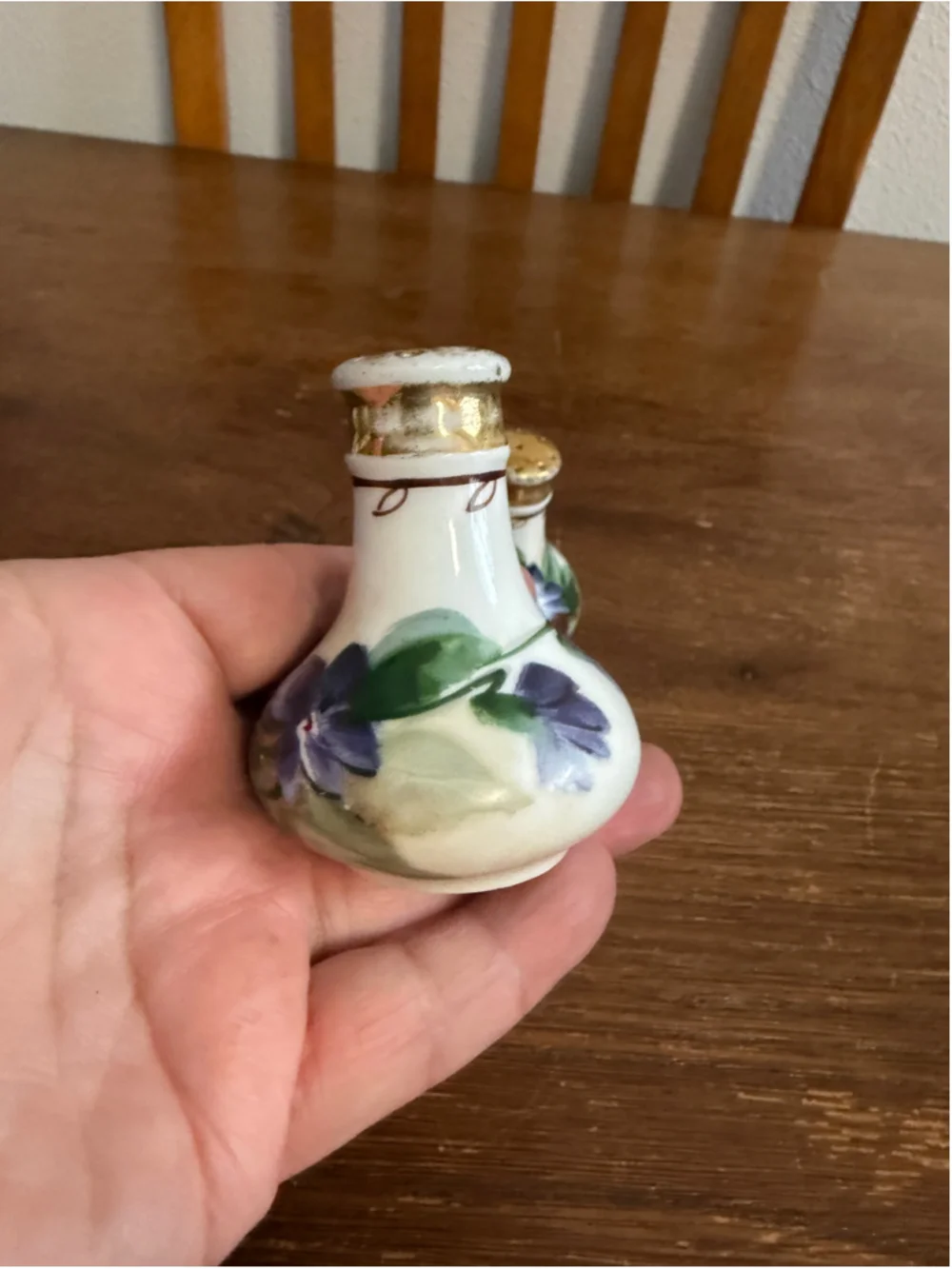 Vintage Bavaria Hand Painted Porcelain Salt & Pepper Shakers Purple Floral Gold